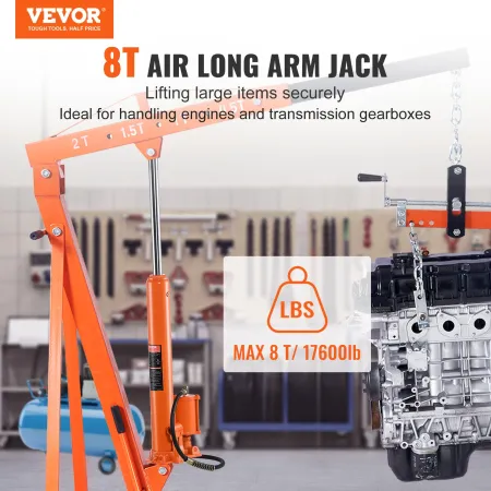 Hydraulic Long Ram Jack, 8 Ton Engine Hoist Cylinder with Air Pump and Single Piston Pump, Hydraulic Ram Cylinder Clevis Base fo