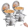Chafing Dish Buffet Set, 6 Qt 4 Pack, Stainless Steel Chafer with Full Size Pan, Round Catering Warmer Server with Lid Water