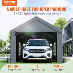 Carport, 10x20ft Heavy Duty Car Canopy, bærbar garage med roll-up ventilerede vinduer og aftagelige sidevægge, UV-resistente