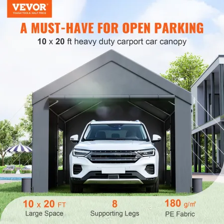 Carport, 3.1 x 6.1 m Heavy Duty Car Canopy, Portable Garage with Roll-up Ventilated Windows & Removable Sidewalls, UV Resistant 