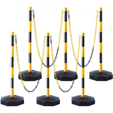 Adjustable Traffic Delineator Post Cones, 6 Pack, Traffic Safety Delineator Barrier with Fillable Base 8FT Chain, for Traffic