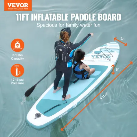 Inflatable Stand Up Paddle Board, 11' x 33" x 6" Wide SUP Paddleboard, with Board Accessories, Pump, Paddle, Fin, Phone Bag, Bac