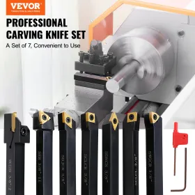 7 Pieces Indexable Lathe Turning Tool Holder, 3/8 in, CNC Heavy-Duty Metal Lathe Cutting Tools, with Tin Coated Carbide Inserts