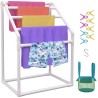 Pool Towel Rack, 5 Bar, White, Freestanding Outdoor PVC Trapedozal Poolside Storage Organizer, Include 8 Towel Clips, Mesh Bag,