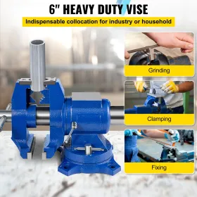 Multipurpose Vise 6-Inch Bench Vise 360-Degree Rotation Clamp on Vise with Swivel Base and Head Heavy Duty Multi-Jaw Vise for