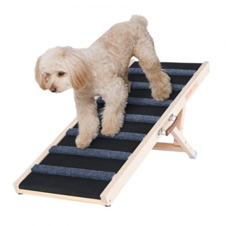 Dog Ramp, Folding Pet Ramp for Bed, Adjustable Dog Ramp for Small, Large, Old Dogs & Cats, Wooden Pet Ramp with 39.3" Long