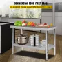 Stainless Steel Prep Table, 48 x 24 x 34 Inch, 550lbs Load Capacity Heavy Duty Metal Worktable with Adjustable Undershelf, Comme