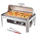 Roll Top Chafing Dish Buffet Complete Set, 8 Qt Stainless Steel Chafer with Full Size Pan, Rectangle Catering Warmer Server