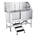 1.57M Pet Dog Bathing Station w/Stairs, Professional Stainless Steel Dog Grooming Tub w/ Soap Box, Faucet,Rich