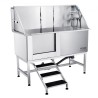 1.57M Pet Dog Bathing Station w/Stairs, Professional Stainless Steel Dog Grooming Tub w/ Soap Box, Faucet,Rich
