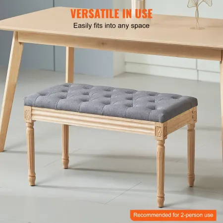 Upholstered Bench, 16"W Ottoman Bench, End of Bed Bench with Foam Padded Cushion and Rubberwood Legs, Tufted Footrest Stool Entr