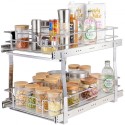 2 Tier 13"W x 21"D Pull Out Cabinet Organizer, Heavy Duty Slide Out Pantry Shelves, Chrome-Plated Steel Roll Out Drawers,