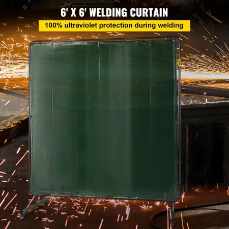 182.9 cm x 182.9 cm Welding Screen with Frame Green Vinyl Portable Welding Curtain with Wheels Light-Proof Welding Protection Sc