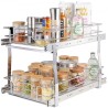 2 Tier 13"W x 21"D Pull Out Cabinet Organizer, Heavy Duty Slide Out Pantry Shelves, Chrome-Plated Steel Roll Out Drawers,