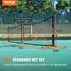 Pickleball Net -sæt, 22ft reguleringsstørrelse bærbart pickleball -system med bærepose & bolde og padler, vejrbestandig