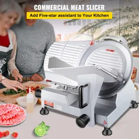 Commercial Meat Slicer, 240W Electric Deli Food Slicer, 10 inch Carbon Steel Blade Electric Food Slicer, 350-400RPM Meat