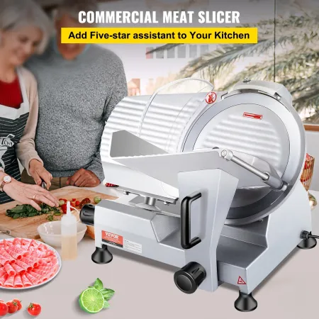 Commercial Meat Slicer, 240W Electric Deli Food Slicer, 10 inch Carbon Steel Blade Electric Food Slicer, 350-400RPM Meat Slicer,