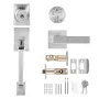 Front Door Handle and Deadbolt Set, Satin Nickel Square Handle Set with Lever Door Handle, Single Cylinder Entry Door Handle wit
