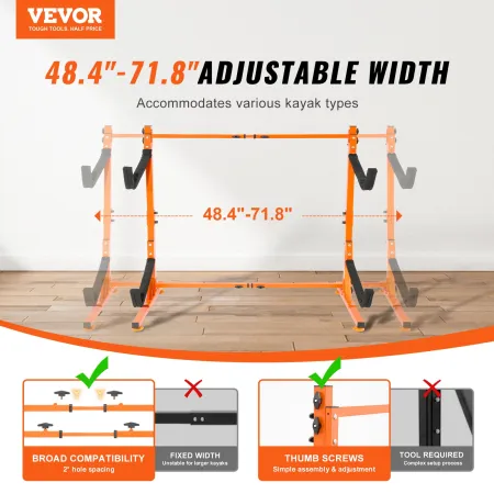 Freestanding Kayak Storage Rack, Kayak Stand for 2 Kayak Canoe Paddleboard, Heavy-duty Steel Kayak Hanger Holder with Padded Arm