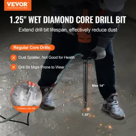 Kerneborbit, 1-1/4 "Wet Diamond Core Drill Bits, 14"