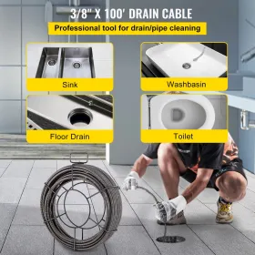 Dræning rengøringskabel 100 fod x 3/8 tommer fast kerne kabel kloak kabel dræning Auger Cab