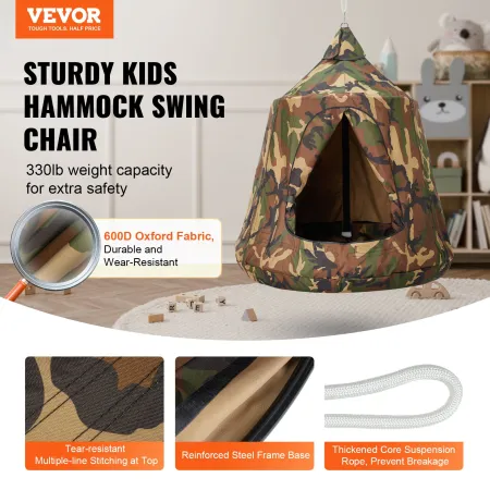 Hanging Tree Tent, 330 LBS Capacity Hanging Tent Swing for Indoor and Outdoor Hammock Sensory Swing Chair w/LED Lights String, I