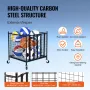 Rolling Sports Ball Storage Cart, Lockable Basketball Cage with Elastic Straps, Sport Equipment Holder Organizer for Indoor Outd