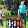 Rolling Sports Ball Storage Cart, Lockable Basketball Cage with Elastic Straps, Sport Equipment Holder Organizer for Indoor Outd