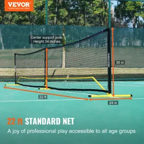 Bærbart pickleball netsystem, 22ft reguleringsstørrelse net