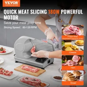 Meat Slicer, 180W Electric Deli Food Slicer with 7.5" SUS420 Stainless Steel Blade and Blade Guard, 0 - 0.6 inch Adjustable
