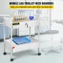 Lab Cart, 2 Tiers Stainless Steel Utility Cart Medical Cart 2 Drawers Rolling Lab Cart White Paint Serving Cart with 360° Caster