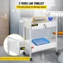 Lab Cart, 2 Tiers Stainless Steel Utility Cart Medical Cart 2 Drawers Rolling Lab Cart White Paint Serving Cart with 360° Caster