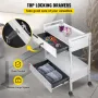 Lab Cart, 2 Tiers Stainless Steel Utility Cart Medical Cart 2 Drawers Rolling Lab Cart White Paint Serving Cart with 360° Caster