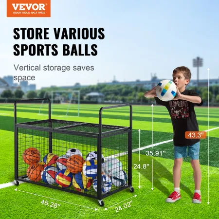 Rolling Sports Ball Storage Cart, Lockable Basketball Cage med