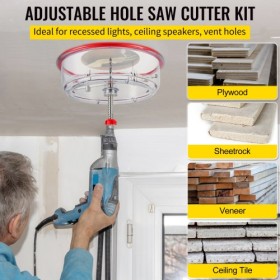 Adjustable Hole Saw Cutter Kit, 1-5/8" to 8" (40-200 mm), Twin Blade Recessed Hole Saw with PC Dust Shield, Two Replaceable
