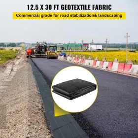 Geotextile Fabric, 12.5 x 30 ft 3.5oz Woven PP Driveway Drain Cloth with 600lbs Tensile Strength, Heavy Duty Underlayment for
