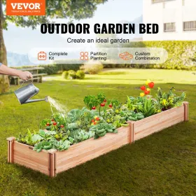 Raised Garden Bed, 7.9 x 2 x 0.8 ft Wooden Planter Box, Outdoor Planting Boxes with Open Base, for Growing