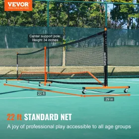 Pickleball Net -sæt, 22ft reguleringsstørrelse bærbart pickleball -system med bærepose, bolde og hjul, vejrbestandigt
