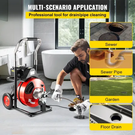 75 Ft x 3/8 Inch Drain Cleaner Machine fit 1-1/4 Inch (32mm) to 4 Inch(100mm) Pipes Drain Cleaning Machine Portable Electric Dra