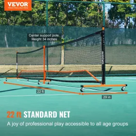 Pickleball Net -sæt, 22ft reguleringsstørrelse bærbart pickleball -system med poser, bolde, padler, hjul og domstolslinjer, vejr