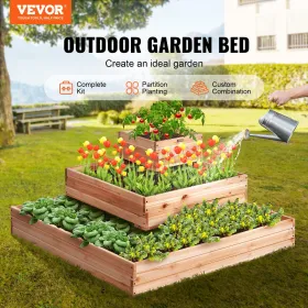 Raised Garden Bed, 3.7 x 3.7 x 1.7 ft Wooden Planter Box, Outdoor Planting Boxes with Open Base, for Growing
