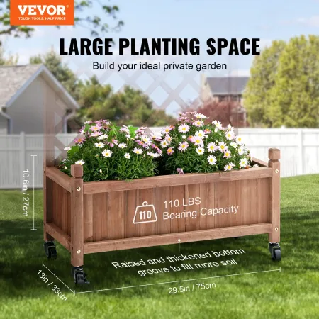 2PCS Raised Garden Bed with Trellis, 152.4 x 33 x 156 cm Outdoor Raised Wood Planters with Drainage Holes, Free-Standing Trellis