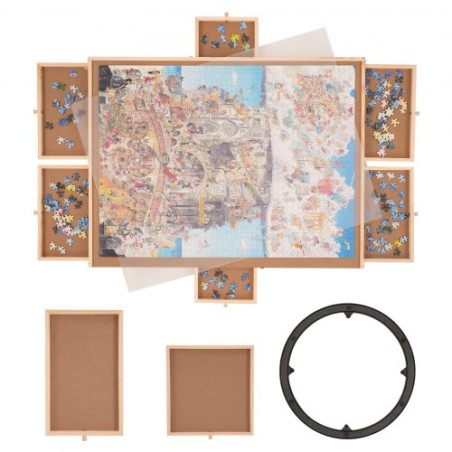 1500 Piece Puzzle Board with 6 Drawers and Cover, 32.7"x24.6" Rotating Wooden Jigsaw Puzzle Plateau, Portable Puzzle