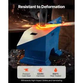 Single Horn Anvil 132Lbs/60Kg Cast Steel Anvil Blacksmith for Sale Forge Steel Tools W/ Round And Square Hole and Equipment