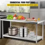Stainless Steel Prep Table, 182.9 x 76.2 x 86.4 cm, 249.5 kg Load Capacity Heavy Duty Metal Worktable with Adjustable Undershelf