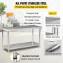 Prep -tabel i rustfrit stål, 72 x 30 x 34 tommer, 550 kg
