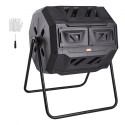Compost Bin, 43-Gal Dual Chamber Composting Tumbler, Large Tumbling Rotating Composter with 2 Sliding Doors and Steel Frame,