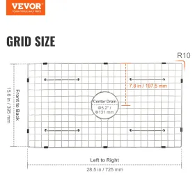 Sink Protector Grid, 28.5 "X15.6" Rustfrit stål synke rist, centreret dræn synke rist med R20 hjørne radius, stor vask