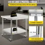 Stainless Steel Prep Table, 24 x 15 x 35 Inch, 440lbs Load Capacity Heavy Duty Metal Worktable with Backsplash Adjustable Unders