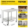 Stainless Steel Prep Table, 24 x 15 x 35 Inch, 440lbs Load Capacity Heavy Duty Metal Worktable with Backsplash Adjustable Unders